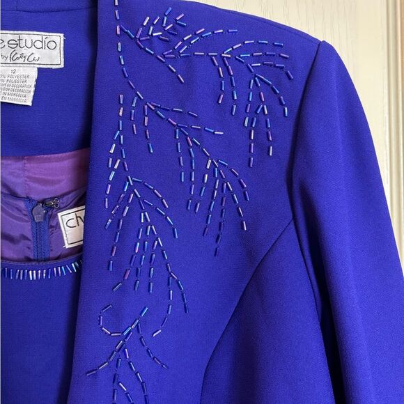 Che Studio by Kathy Che Royal Cobalt Blue Formal Dress & Evening Jacket Size 12 - Picture 10 of 13